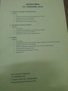 Rekrutmen CV. Perdana Jaya