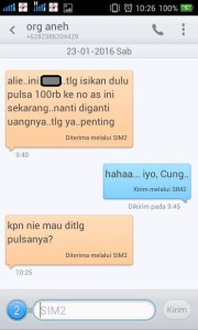 Penipuan Koncoku Isikan Pulsa ke Nomor 082386204429
